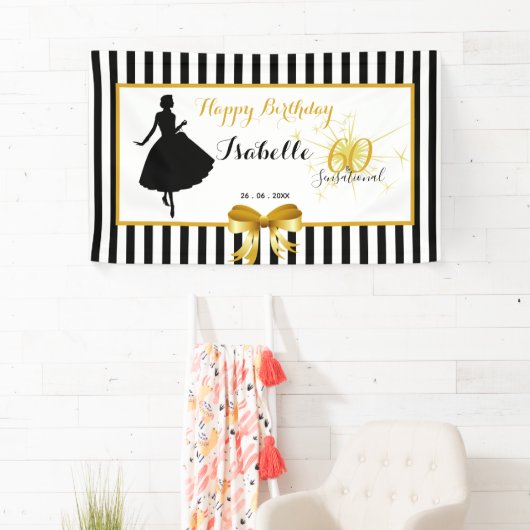 60 & SENSATIONAL Birthday Black/White horizontaal Spandoek (Insitu)