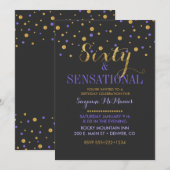 60 & Sensationele Paarse & Gouden Confetti Stippen Kaart (Voorkant / Achterkant)