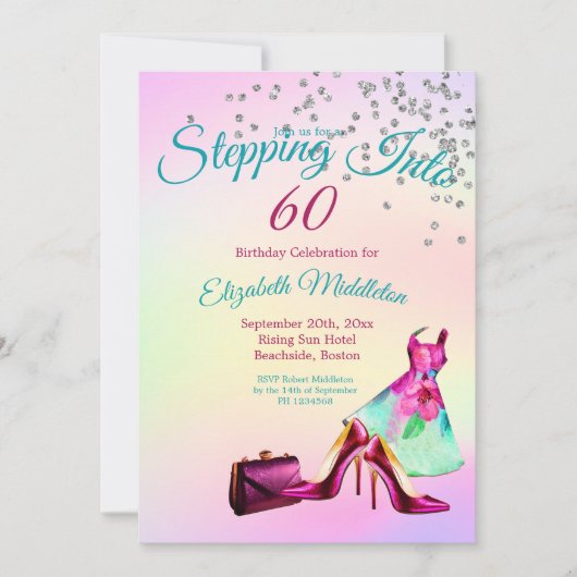 60 Stap in elegante glitter kleurrijke verjaardag Kaart (Voorkant)