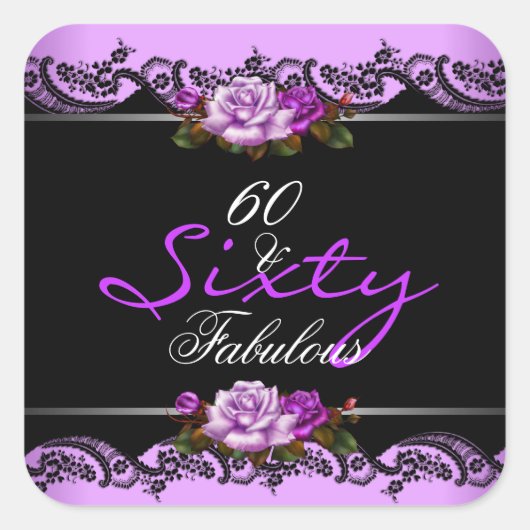 60 Uitstekend 60e Verjaardagsfeestje Mauve Rozen Vierkante Sticker (Voorkant)