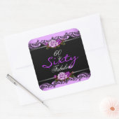 60 Uitstekend 60e Verjaardagsfeestje Mauve Rozen Vierkante Sticker (Envelop)