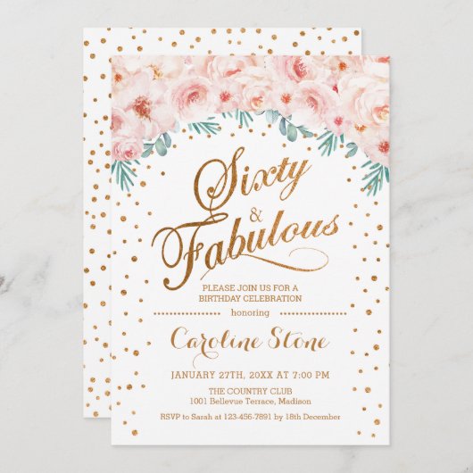 60 Uitstekend Verjaardagsfeest - Wit Goud Roze Kaart (Voorkant / Achterkant)