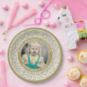 60 Uw foto Willekeurige nummerpatroon Goud/Wit Papieren Bordje (Feest)