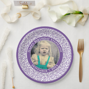60 Uw foto Willekeurige nummerpatroon Paarse/wit Papieren Bordje