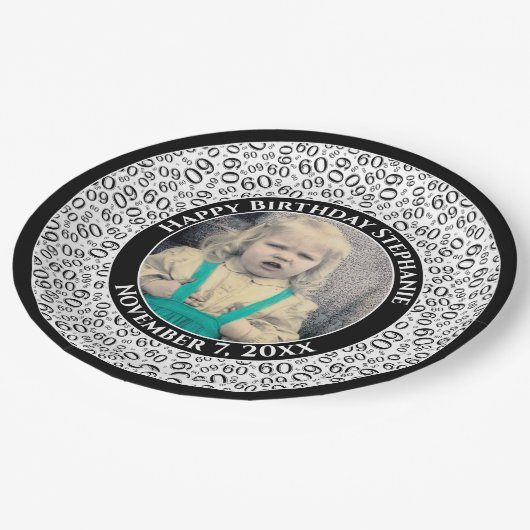 60 Uw foto Willekeurige nummerpatroon zwart/wit Papieren Bordje (Gekanteld)