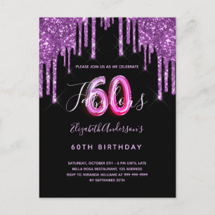 60 & verbluffend glitter met zwarte paarse glanzen briefkaart