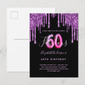 60 & verbluffend glitter met zwarte paarse glanzen briefkaart (Voorkant / Achterkant)