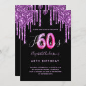 60 & verbluffend glitter met zwarte paarse glanzen kaart (Voorkant / Achterkant)