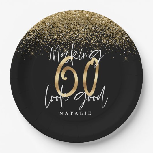 60 voor een goed goud feestdag papieren bordje (Voorkant)