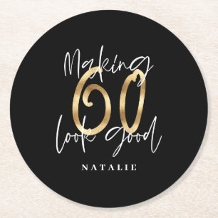 60 voor een goed goud feestdag ronde kartonnen onderzetter
