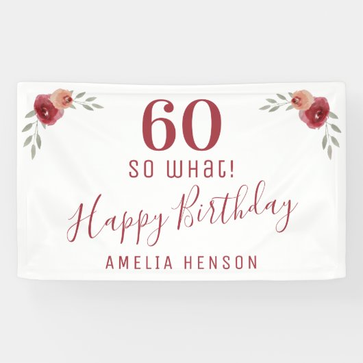 60 wat Red Rose Floral 60th Birthday Party Spandoek (Horizontaal)