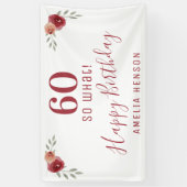 60 wat Red Rose Floral 60th Birthday Party Spandoek (Verticaal)