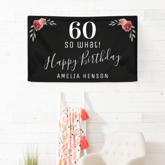 60 wat Red Rose Floral 60th Birthday Party Spandoek (Insitu)