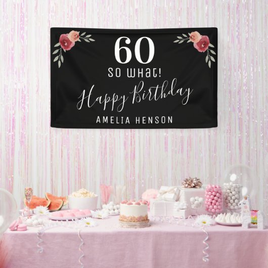 60 wat Red Rose Floral 60th Birthday Party Spandoek (Feest)