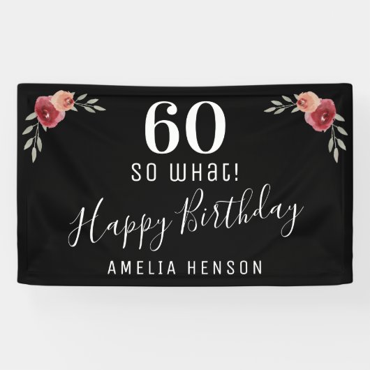 60 wat Red Rose Floral 60th Birthday Party Spandoek (Horizontaal)