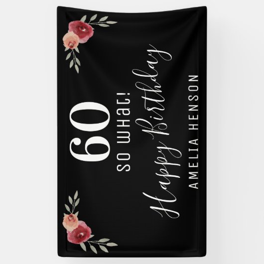60 wat Red Rose Floral 60th Birthday Party Spandoek (Verticaal)