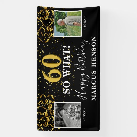 60 Wat vóór na foto 60e verjaardag Spandoek (Verticaal)