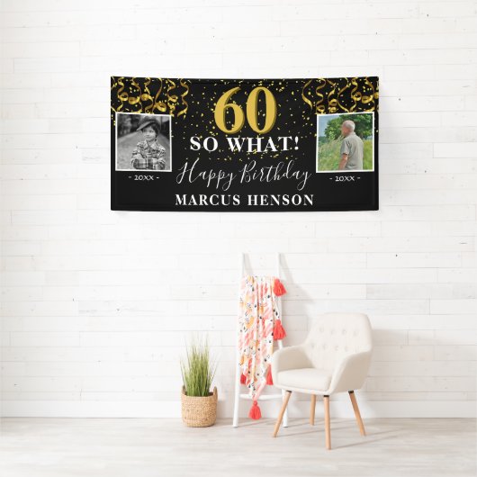 60 Wat vóór na foto 60e verjaardag Spandoek (Insitu)