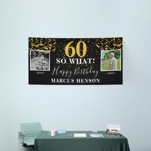 60 Wat vóór na foto 60e verjaardag Spandoek (Beurs)