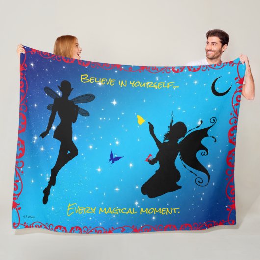 60"x80" Elf Fee & Vlinder - Geloof in jezelf Fleece Deken (In situ)