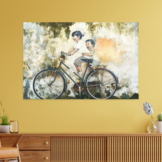 60" x 40" 'Kinderen op een fiets' Ingepakt Canvas (Insitu (Woonkamer))