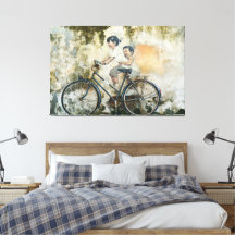 60" x 40" 'Kinderen op een fiets' Ingepakt Canvas