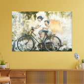 60" x 40" 'Kinderen op een fiets' Ingepakt Canvas Afdruk (Insitu (Woonkamer))