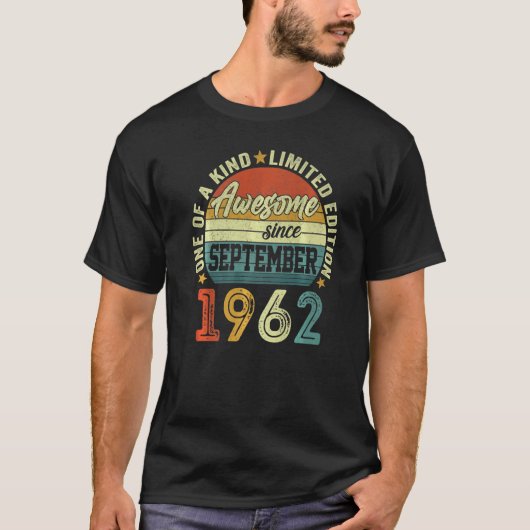 60 Year Old Awesome Since September 1962 60th Bir T-shirt (Voorkant)