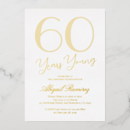 60 Years Young Birthday Party White & Gold Luxury Folie Uitnodiging