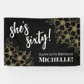 60 zwarte gouden 60-jarige verjaardag spandoek (Horizontaal)