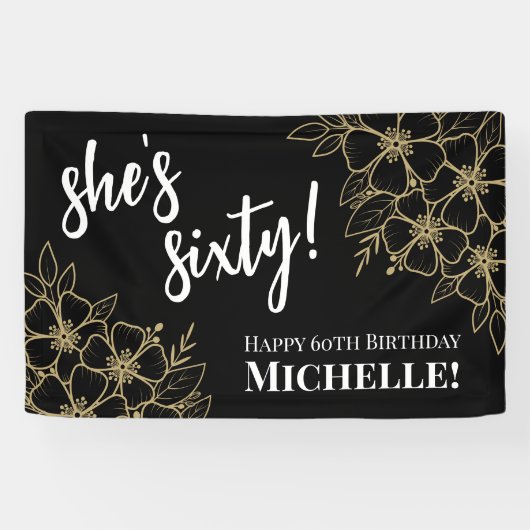 60 zwarte gouden 60-jarige verjaardag spandoek (Horizontaal)