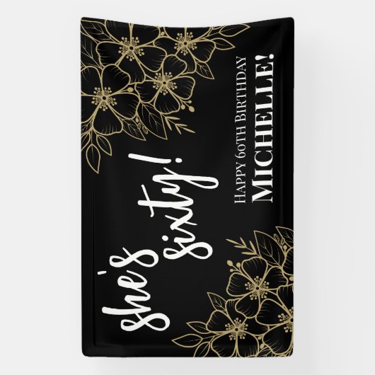 60 zwarte gouden 60-jarige verjaardag spandoek (Verticaal)