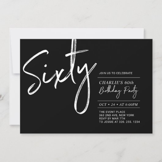 60 | Zwarte & Witte Moderne 60ste verjaardag Parti Kaart (Voorkant)