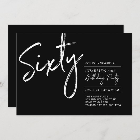 60 | Zwarte & Witte Moderne 60ste verjaardag Parti Kaart (Voorkant / Achterkant)