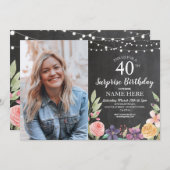 60e 50e 40e verjaardag Chalk Floral Foto Kaart (Voorkant / Achterkant)