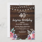 60e 50e 40e Verjaardagsfeest Hout Bloemen Uitnodig Kaart (Voorkant)