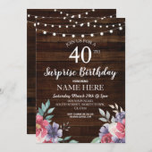 60e 50e 40e Verjaardagsfeest Hout Bloemen Uitnodig Kaart (Voorkant / Achterkant)