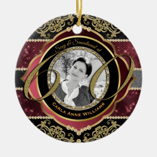 60e 60-jarig gouden ruby Diamonds Foto Lijst Keramisch Ornament (Voorkant)