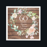 60e 75e bruiloft Jubileum Rustic Wood Floral Servet<br><div class="desc">Deze botanische 60e/75e trouwdag-napkin,  met een delicate waterverf bloemrijke rozen,  kan gepersonaliseerd worden met uw speciale diamant- of platina-verjaardagsinformatie in elegante tekst. Ontworpen door: Thisnotme©</div>