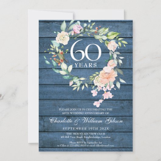 60e 75e jubileum huwelijksfoto bloemrijk rustiek kaart (Voorkant)