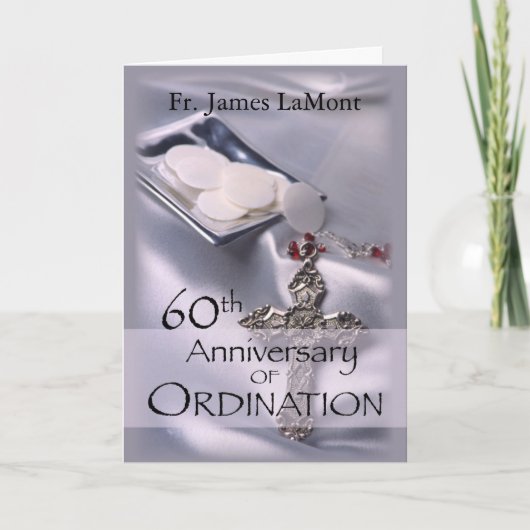 60e aangepaste naam ordinatie Jubileum Silver Cha Kaart (Voorkant)