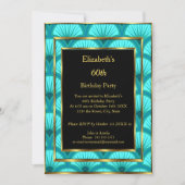 60e Art Deco Birthday Party Blauwgroen Blue Black Kaart (Voorkant)