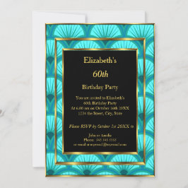 60e Art Deco Birthday Party Blauwgroen Blue Black Kaart