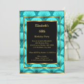 60e Art Deco Birthday Party Blauwgroen Blue Black Kaart (Staand voorkant)