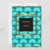 60e Art Deco Birthday Party Blauwgroen Blue Black Kaart (Achterkant)