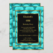 60e Art Deco Birthday Party Blauwgroen Blue Black Kaart (Voorkant / Achterkant)