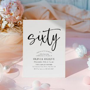 60e B & W Verjaardagsfeest Moderne Script Typograf Kaart