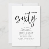 60e B & W Verjaardagsfeest Moderne Script Typograf Kaart (Voorkant)