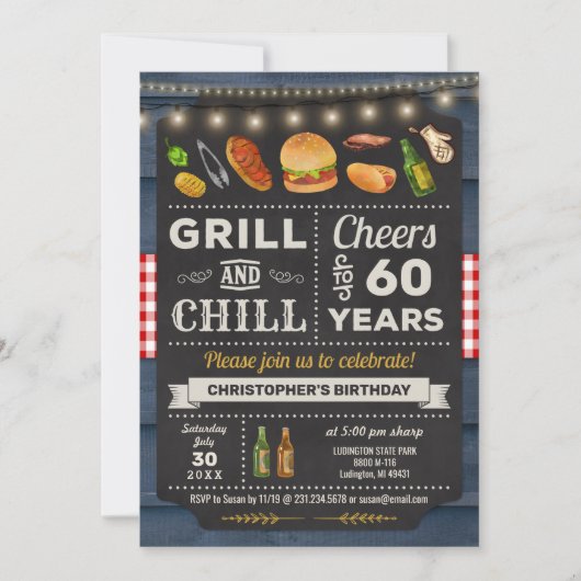 60e BBQ Grill and Chill Birthday Invitation Kaart (Voorkant)