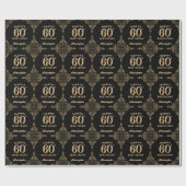 60e Birthday Black en Gold Glitter Lijst Cadeaupapier (Vlak)